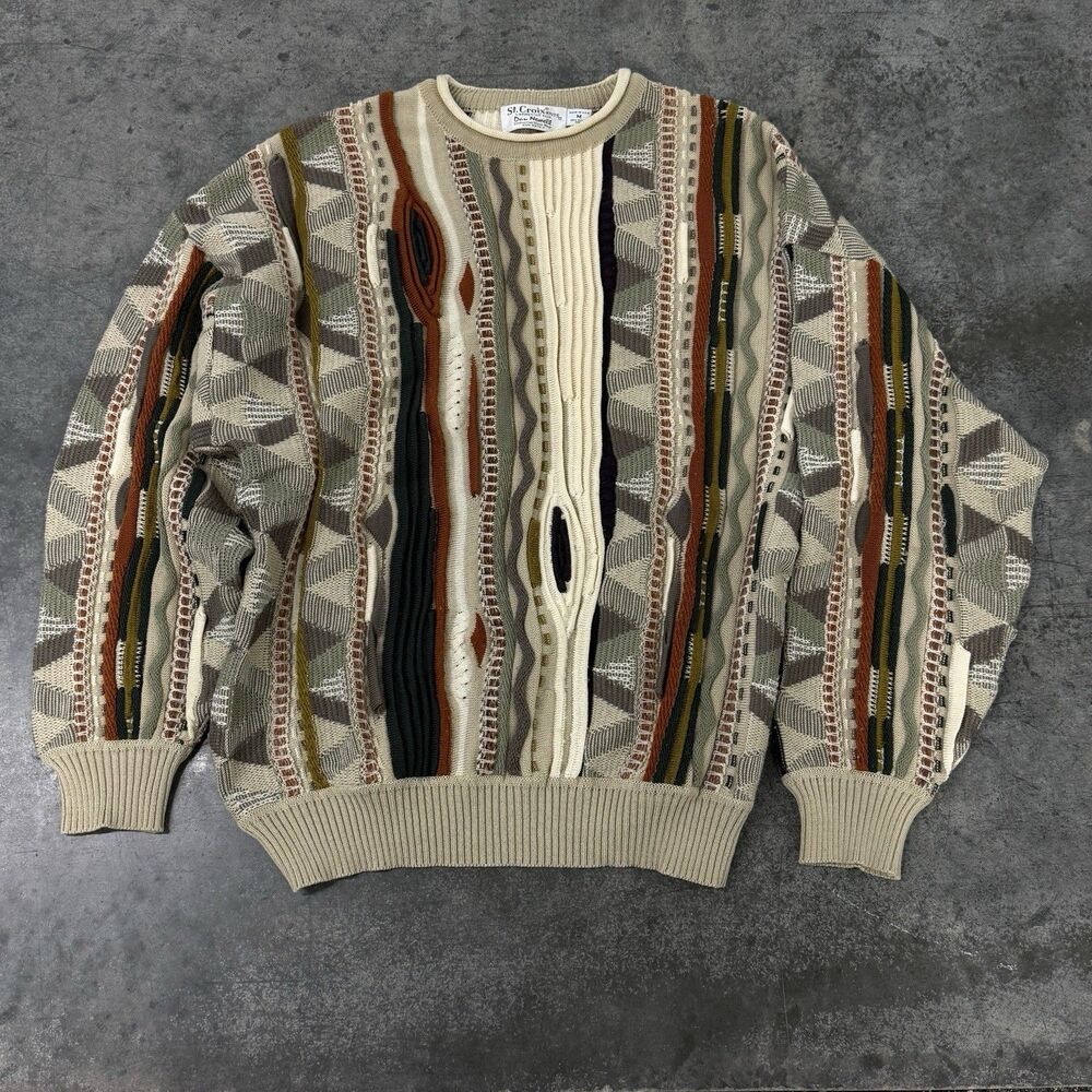 St Croix Knits Art Crewneck Sweater Size Medium Hip Hop Coogi Style 3D Knit